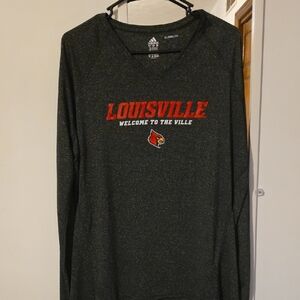 adidas Gray Heather Louisville Long Sleeve Shirt with Red Logo